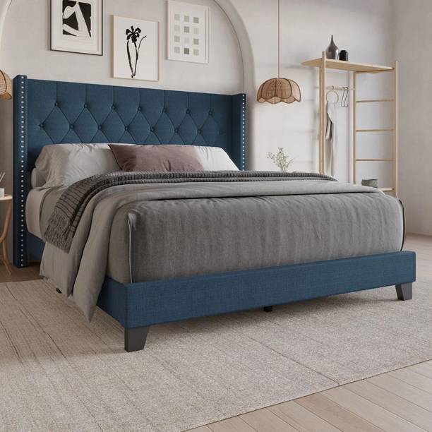 Mooncraft Premium Upholstered Bed | Queen Size Bed with Headboard | Cot for Bedroom Solid Wood Queen Bed, 205.74 cm x 157.48 cm (6.75 ft x 5.17 ft)