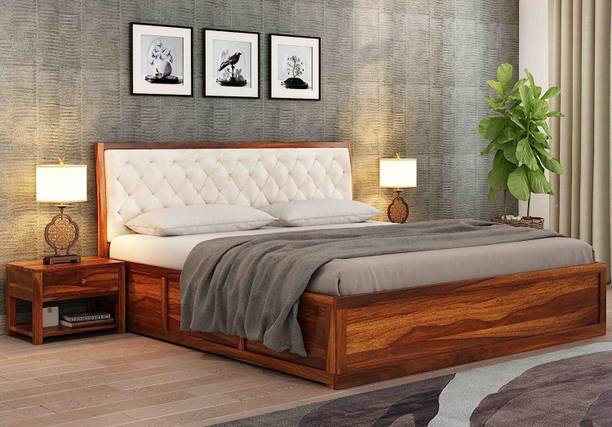 Douceur Furnitures Sheesham Wood King Size Bed With Headboard Box Storage For Bedroom Living Room Solid Wood King Box Bed