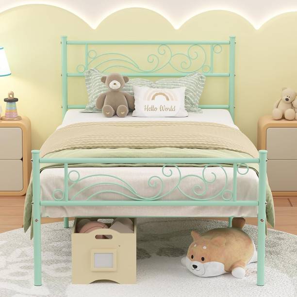 ADORN MART Twin Bed Frame with Headboard and Footboard, Mint Green Bed Frame. Metal King Bed