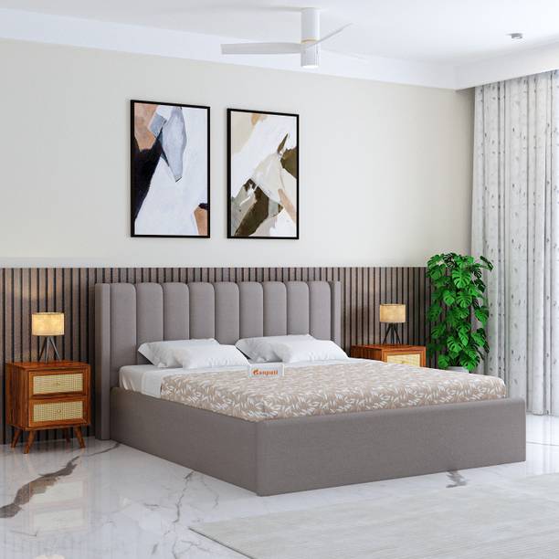 Ganpati Arts Wooden Upholstered Bed with Tufted Headboard/Wooden Cot/Palaung For Bedroom Engineered Wood Queen Box Bed