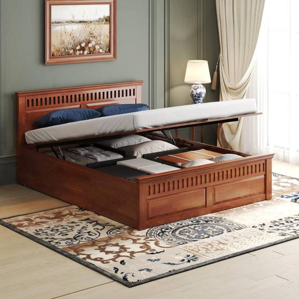 Rukmaajee king size bed with Hydraulic storage bed wooden cot for bedroom solid wood king Solid Wood King Hydraulic Bed, 205.74 cm x 187.96 cm (6.75 ft x 6.17 ft)