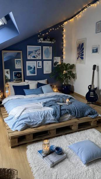 Knowk knock Beautiful Nordic 4×6 ft Pine Wood Pallet Bed Rustic Modern Wooden Furniture Solid Wood Double Bed, 183 cm x 122 cm (6.0 ft x 4.0 ft)
