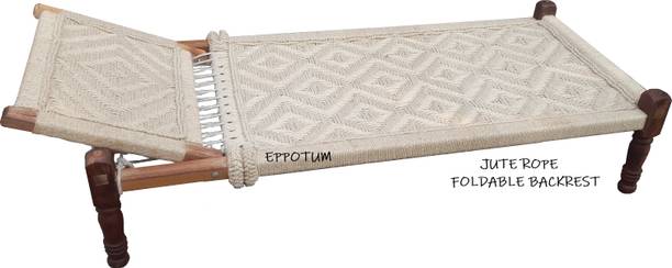 YahiTohChahiye Eppotum Khaat + detachable Backrest Peedhi Bunayi 6.25x3.25 Ft x 21 in Jute Rope Solid Wood Double Bed