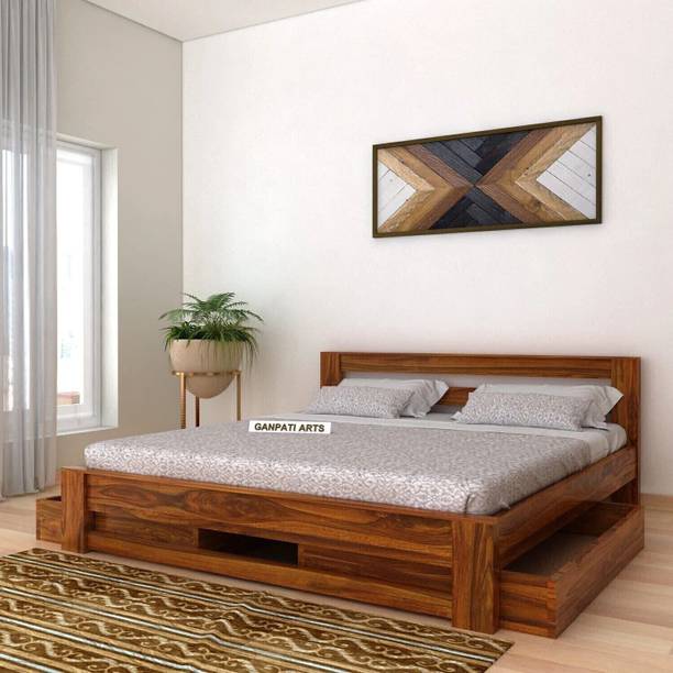 Ganpati Arts Sheesham Wood Foaster Bed/Cot for Bedroom/Hotel/LivingRoom with 2 Drawer Storage Solid Wood King Drawer Bed, 205.74 cm x 187.96 cm (6.75 ft x 6.17 ft)