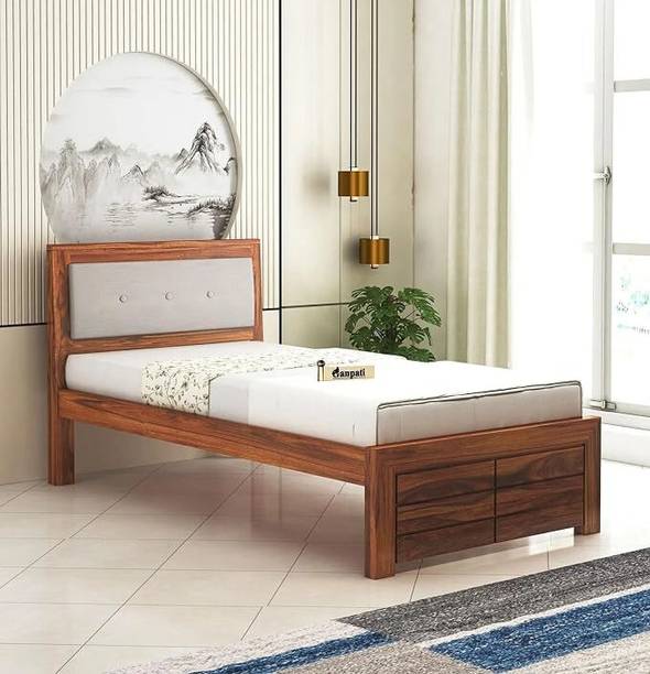 Ganpati Arts Sheesham Wood EURO Bed/Wooden Single Cot For Home/Without Storage Single Bed Solid Wood Single Bed, 210.82 cm x 106.68 cm (6.92 ft x 3.5 ft)
