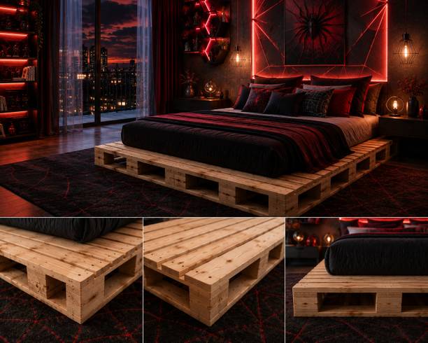 Knowk knock Beautiful Nordic 4×6 ft Pine Wood Pallet Bed Rustic Modern Wooden Furniture Solid Wood Double Bed, 183 cm x 122 cm (6.0 ft x 4.0 ft)