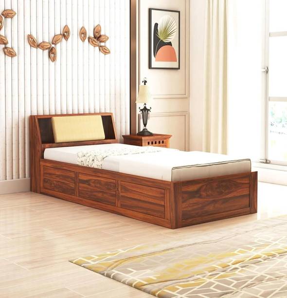 Ganpati Arts Sheesham Wood Mayor Wooden Single Cot/Wooden Single Bed With Storage For Home Solid Wood Single Box Bed