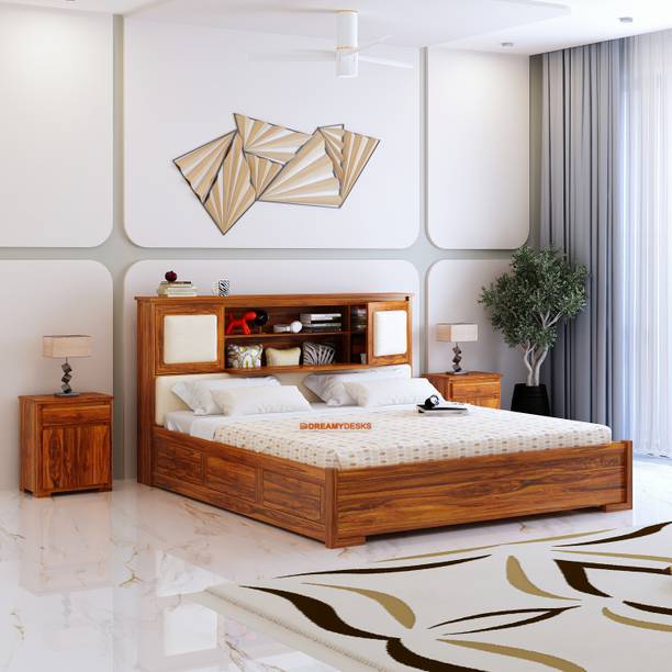 Dreamydesks Solid Sheesham Wood King Size box bed/cot for bedroom/bed king size/double bed/ Solid Wood King Box Bed