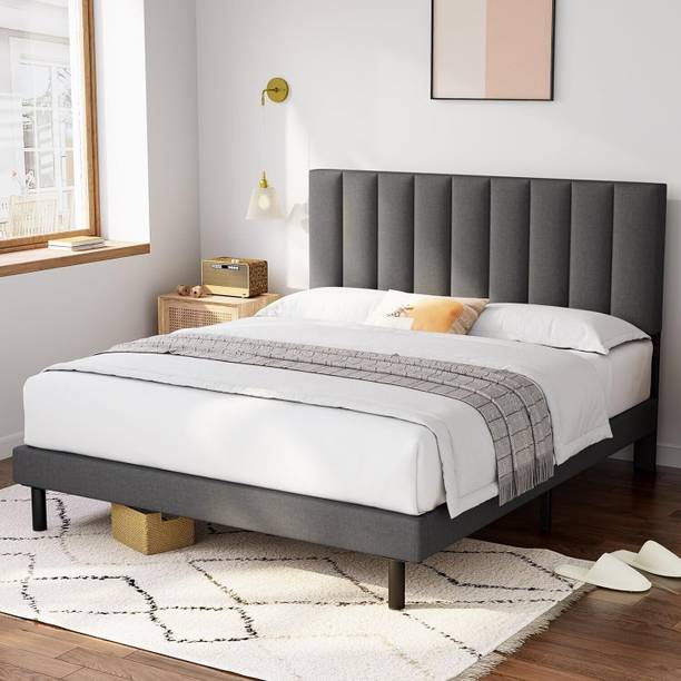 CRIGE Fabric Queen Size Bed For Hotel, Bedroom Engineered Wood Queen Bed