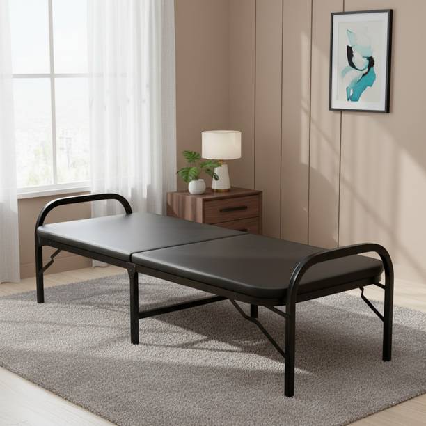 FURNIMAX Metal Folding Bed with Mattress, Plywood Attached| For Guests Solid Wood Single Bed, 182 cm x 91 cm (5.97 ft x 2.99 ft)