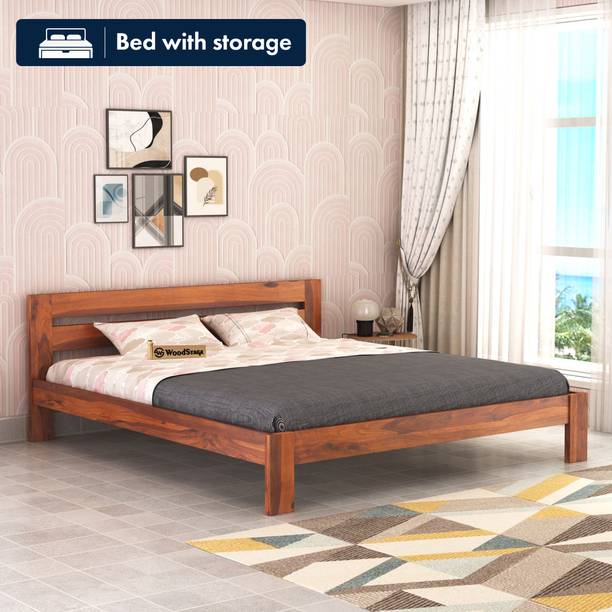 WOODSTAGE Solid Wood Double Cot/Bed Without Storage For Bedroom/Home Solid Wood Queen Bed, 158.75 cm x 205.74 cm (5.21 ft x 6.75 ft)