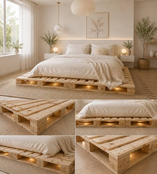 Knowk knock Beautiful Nordic 4×6 ft Pine Wood Pallet Bed Rustic Modern Wooden Furniture Solid Wood Double Bed, 183 cm x 122 cm (6.0 ft x 4.0 ft)