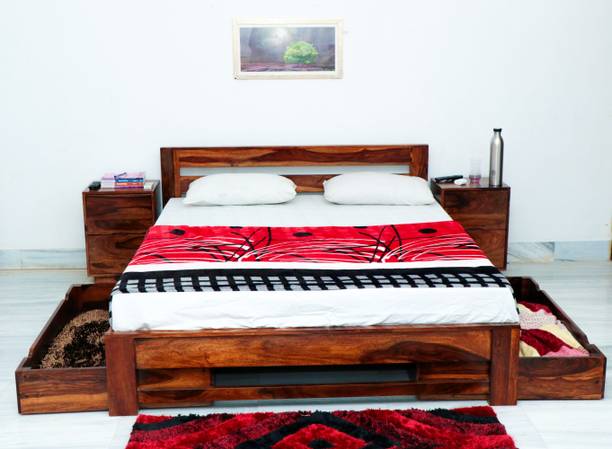 Rask Wood Sheesham Wood Queen Bed/Solid Wood Drawer Bed/Queen Bed With Storage For Home Solid Wood Queen Drawer Bed