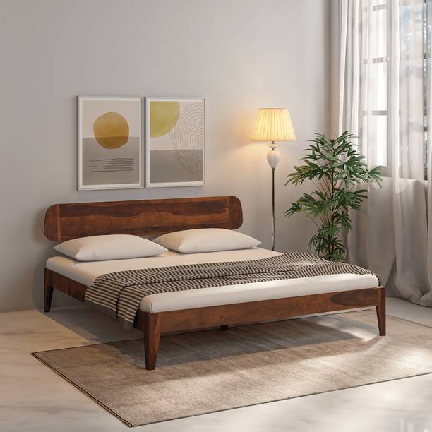 Wakeup India Fabica Low Sheesham Wood Bed | Light Rosewood Bed without Storage | 78x72 Inch Solid Wood King Bed