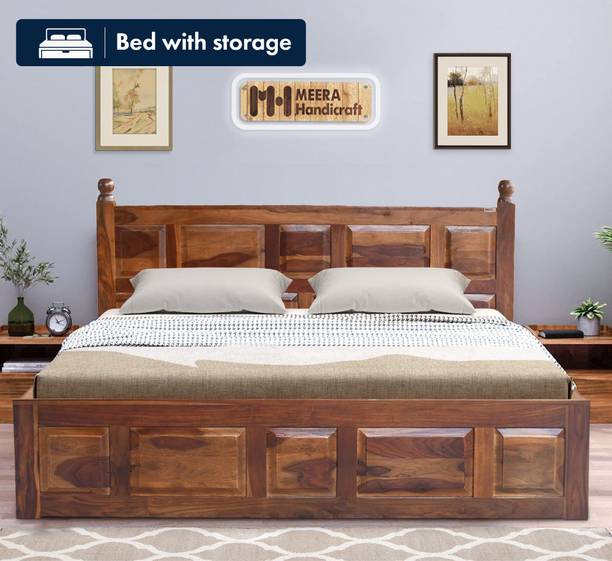 Meera Handicraft A beautiful sheesham wood bed For Bed Room /Guest Room /Hotel Solid Wood(Double) Solid Wood Queen Box Bed, 210.82 cm x 157.48 cm (6.92 ft x 5.17 ft)