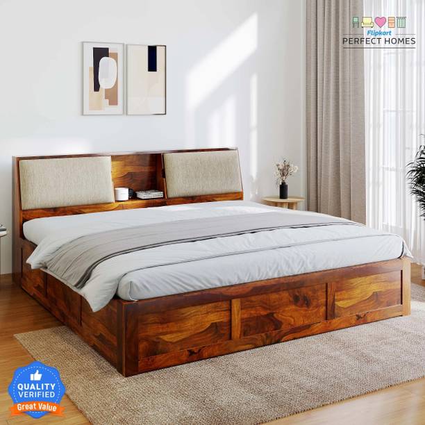 Flipkart Perfect Homes Stout with Storage Headboard Solid Wood Queen Box Bed, 220 cm x 158 cm (7.22 ft x 5.18 ft)