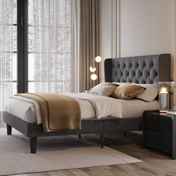 DMKDecor Fabric Bed with Upholstered Headboard for Bedroom/Kids Room/Hotel Solid Wood King Bed