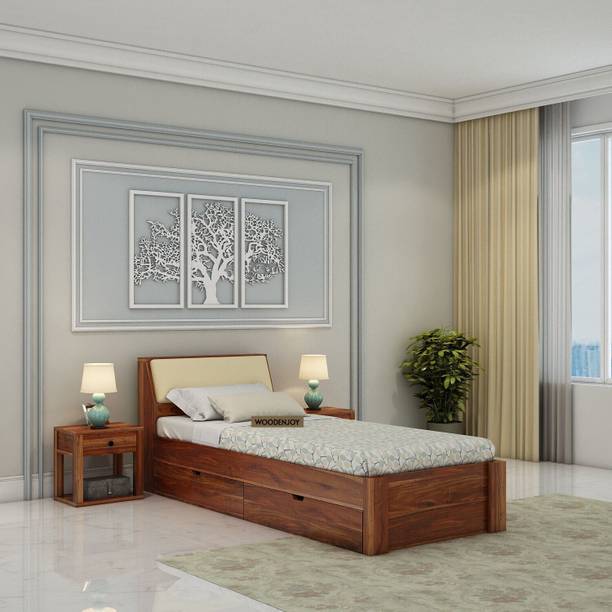 WOODENJOY Sheesham Wood Single Bed With Drawers Storage/Wooden Single Bed With Storage Solid Wood Single Drawer Bed