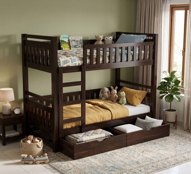Suncrown Furniture Sheesham Wood Bunk Bed with Storage | Twin Over Bed with Ladder | For Kids | Solid Wood Single NA Bed, 208 cm x 99 cm (6.82 ft x 3.25 ft)