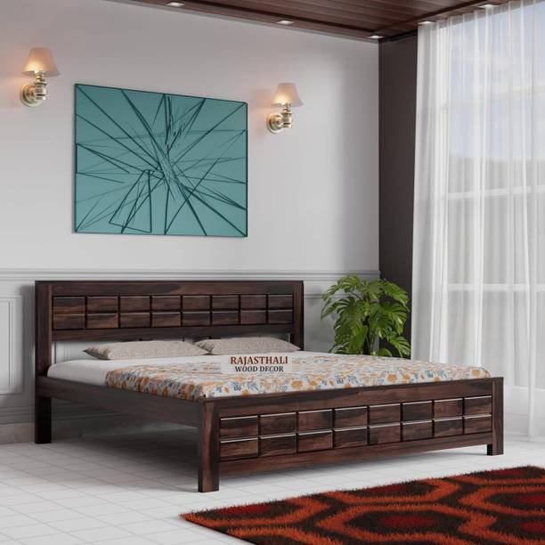 Rajasthali Wood Decor sheesham wood king bed without storage for home 12mm ply, dark walnut king cot Solid Wood King Bed