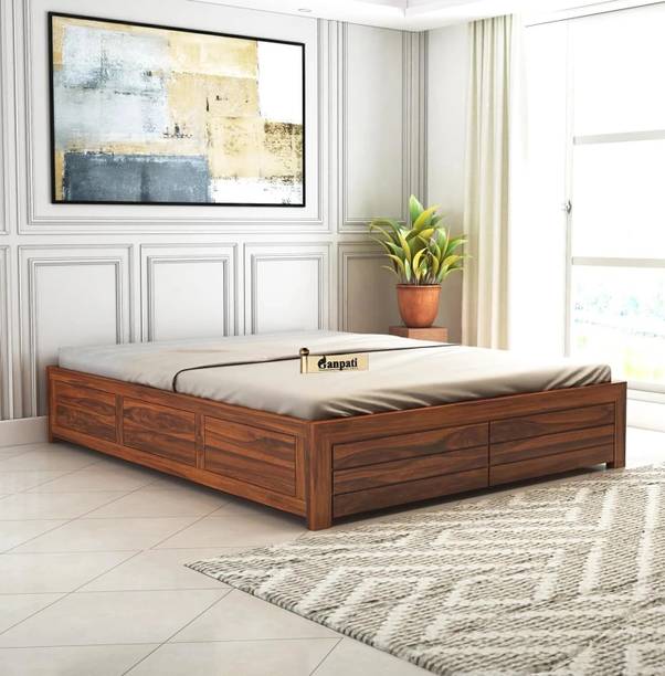 Ganpati Arts Italian Queen Bed With Box Storage/Without Headboard Bed For Home Solid Wood Queen Box Bed