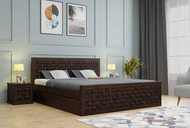 WOODENJOY Sheesham Wood Queen Bed With Drawers Storage/Wooden Queen Bed With Storage Solid Wood Queen Drawer Bed