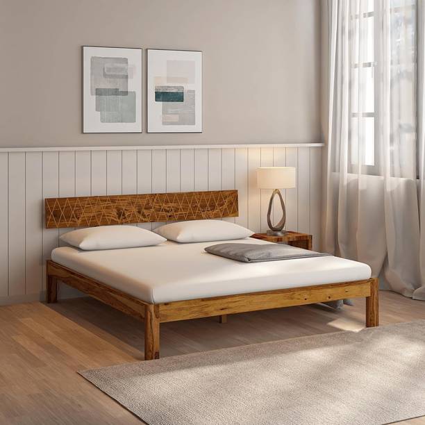 Wakeup India Acota Low Sheesham Wood Bed | Light Honey Bed without Storage | 78x60 Inch Solid Wood Queen Bed