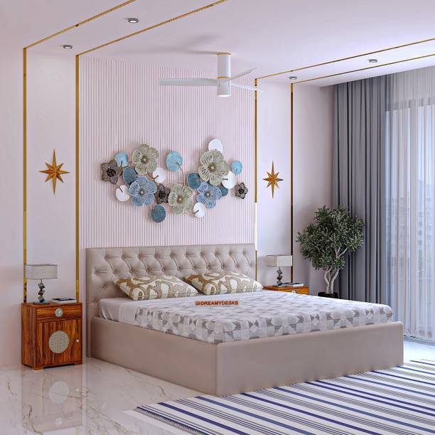 Dreamydesks Velvo Plywood Upholstered Bed with Box Storage & Tufted Headboard| Double Bed Engineered Wood Queen Box Bed
