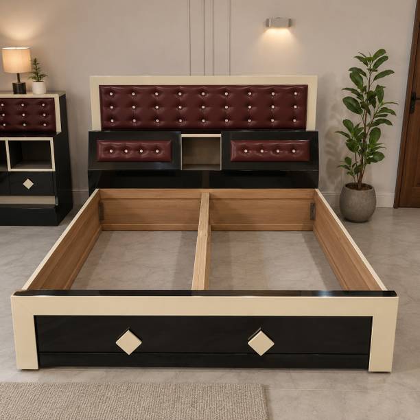 Aluminium centre Leather bed Engineered Wood Double Drawer, Box Bed, 225 cm x 190 cm (7.38 ft x 6.23 ft)