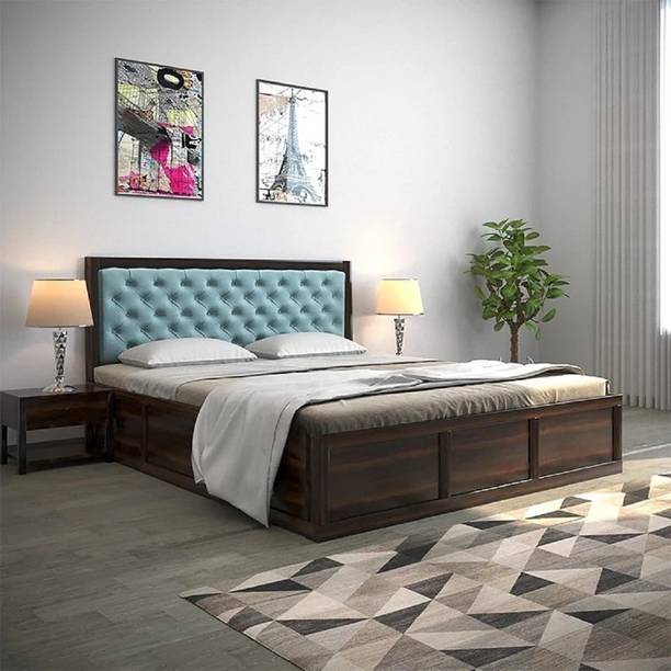 Utkarsh Solid Wood Queen Size Bed With Upholstered Headboard For Bedroom/ KIds Room || Solid Wood Queen Box Bed