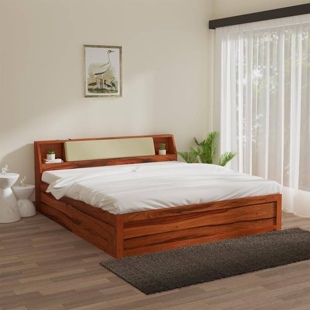 Wakeup India Serene Sheesham Wood Bed | Maharani Color Finish with Storage | 78x72 Inch Solid Wood King Drawer Bed