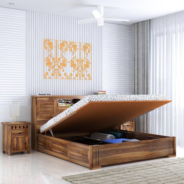 Ganpati Arts Maharaja Groove Sheesham Wood Bed/Cot With Hydraulic Storage | Solid Wood Queen Hydraulic Bed, 218 cm x 157 cm (7.15 ft x 5.15 ft)
