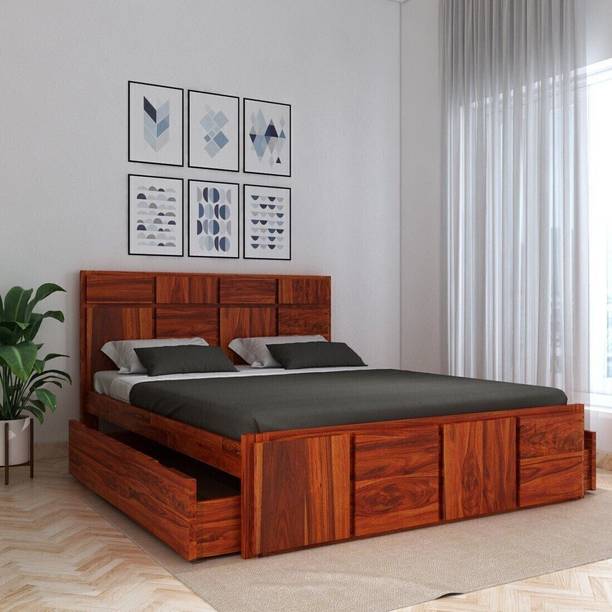Vintej Home Arvika Rosewood ( Sheesham ) Jodhpur Furniture Solid Wood Queen Drawer Bed