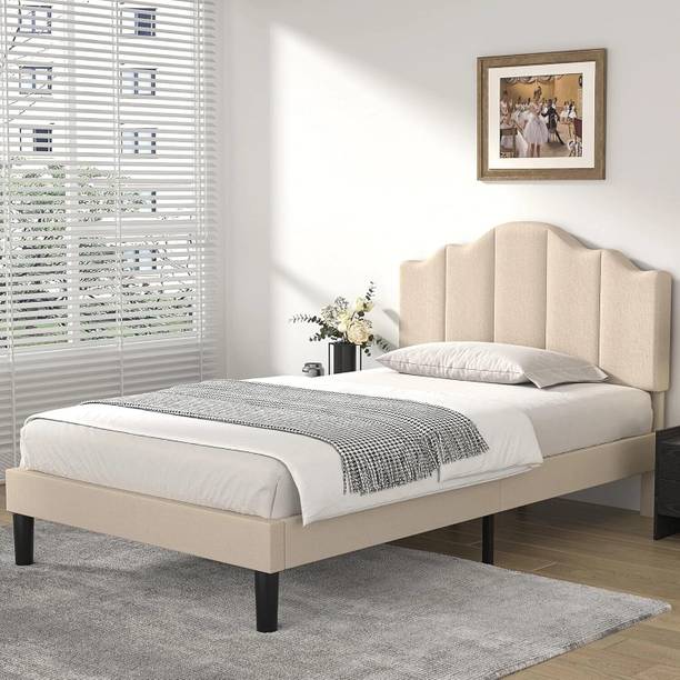 Worldwood Upholstered Platform Bed Frame with Adjustable Headboard Metal Queen Bed