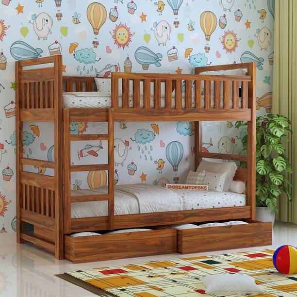 Dreamydesks Solid Sheesham Wood Tylor Bunk Bed with 2 Drawer Storage/bed for kids Solid Wood Single Drawer Bed