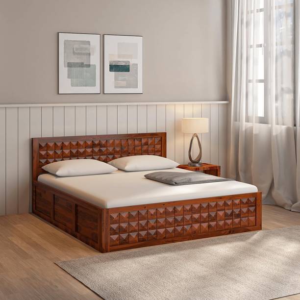 Wakeup India Pluto Sheesham Wood Bed | Reddish Rosewood Bed with Storage | 78x72 Inch Solid Wood King Box Bed