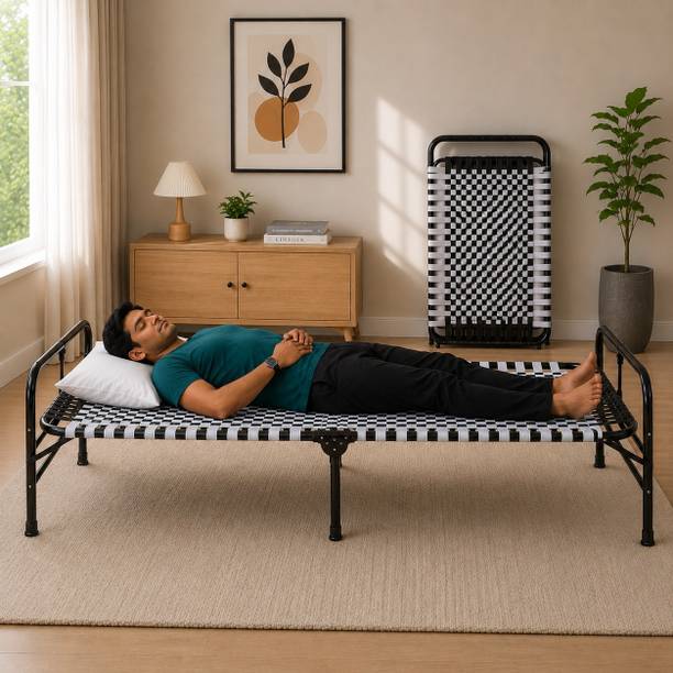 ZEPOMART Foldable Bed Portable Single Folding Bed Niwar Charpai Khatiya Bed for Sleeping Metal Single Bed, 185.5 cm x 88 cm (6.09 ft x 2.89 ft)