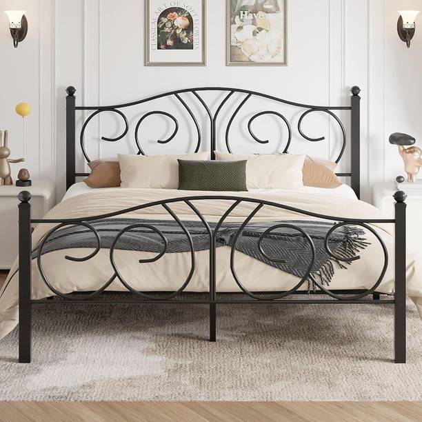 ADORN MART Metal Platform Bed with Headboard and Footboard, Heavy Duty Mattress. Metal King Bed