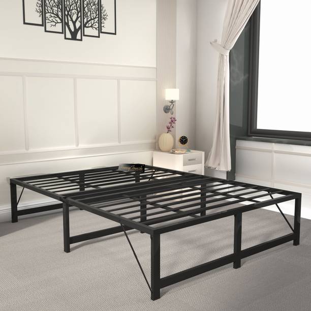 HoneyTouch Base-Metal-Black Frame-4 Metal Double Bed, 198 cm x 122 cm (6.5 ft x 4.0 ft)