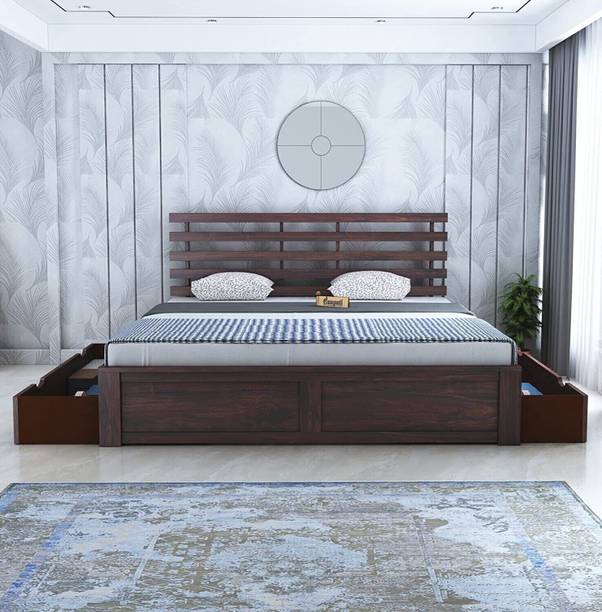Ganpati Arts Sheesham Wood Queen Size Bed for Bedroom/Home/Hotel/LivingRoom (With Storage) Solid Wood Queen Drawer Bed