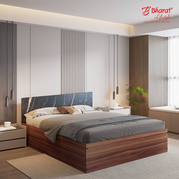 Bharat Lifestyle Amsterdam With Marble Finish Header Engineered Wood Queen Box Bed, 155.95 cm x 198.12 cm (5.12 ft x 6.5 ft)