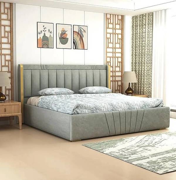 MODESTY WOODS Upholstered Wooden Double Bed with Box Storage for Bedroom and Living Room Solid Wood King Box Bed