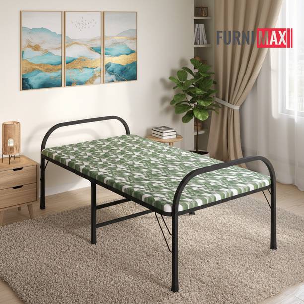 FURNIMAX Folding Bed Portable Single Charpai Khatiya Bed for Sleeping Metal Single Bed, 177.8 cm x 88.9 cm (5.83 ft x 2.92 ft)