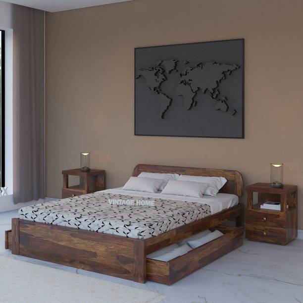 Vintage Home Sleigh Sheesham ( Rosewood ) Jodhpur Furniture Solid Wood Queen Drawer Bed, 210.82 cm x 160.02 cm (6.92 ft x 5.25 ft)