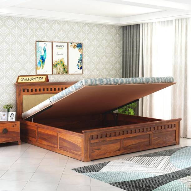 GARGHANDICRAFTS Solid Wood Bed/Cot Bed/Palang For Bed Room/Home/Hotel's Solid Wood King Hydraulic Bed, 205.74 cm x 190 cm (6.75 ft x 6.23 ft)