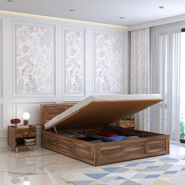 Ganpati Arts Sheesham Wood Swiss Bed/Cot/Wooden Palaung With Storage For Bedroom/Home/Hotel Solid Wood King Hydraulic Bed