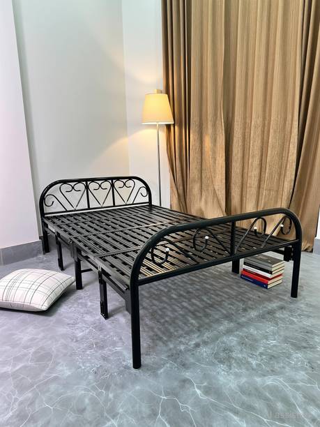 Sahni Portable furniture double metal folding bed for sleeping (powder coated) Metal Double Bed, 188 cm x 122 cm (6.17 ft x 4.0 ft)