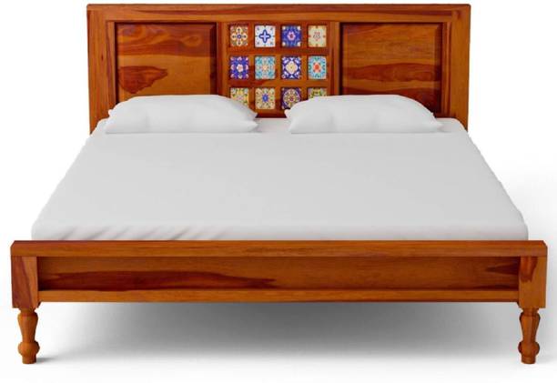 THERJART Solid Wood Bed | Wooden Bed | Wood Double Bed Solid Wood Double Bed, 198.12 cm x 152.4 cm (6.5 ft x 5.0 ft)