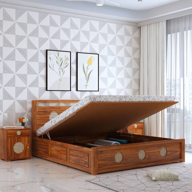 Dreamydesks Regal Solid Wood King Hydraulic Bed for Bedroom/Wooden Bed/Cot/1 Year Warranty Solid Wood King Hydraulic Bed