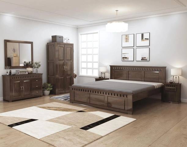 SONA ART & CRAFTS Kuber Without Storage Queen Bed, Drawer Chest, Cabinet, Mirror & Bedside Tables Solid Wood Queen Bed, 208.28 cm x 160.02 cm (6.83 ft x 5.25 ft)